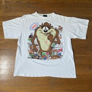 Vintage 1988 Tasmanian Devil Fast Food Puff Graphic Print T-shirt Men's Medium‎